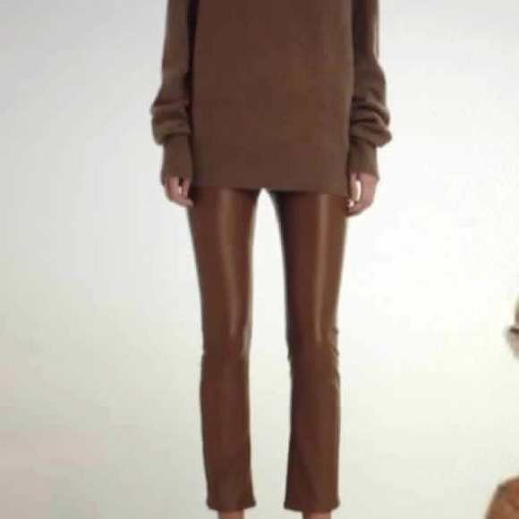 The Row Ellerton Brown Leather Ankle Zip Moto Leggings - Picture 2 of 9